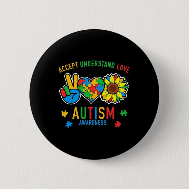 Badge Rond 5 Cm Accepter Comprendre la Sensibilisation sur l'autis (Devant)