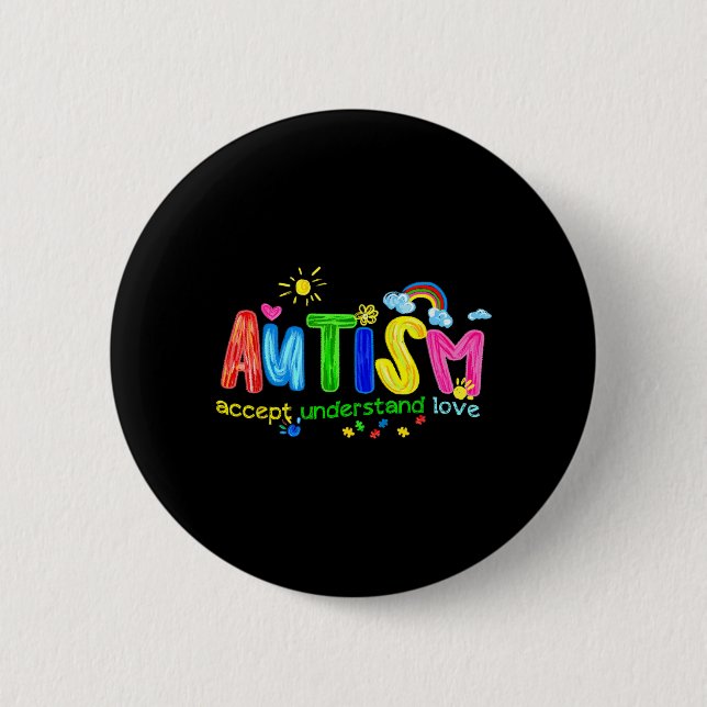 Badge Rond 5 Cm Accepter l'autisme rétro Comprendre l'amour pour ê (Devant)