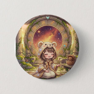 Badge Rond 5 Cm Accessoire de fille Chibi Galaxie du Zodiaque Rêve