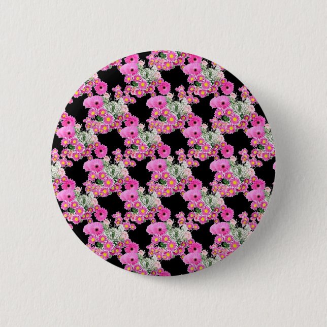 Badge Rond 5 Cm Accessoires tendance Pink à motif floral noir (Devant)