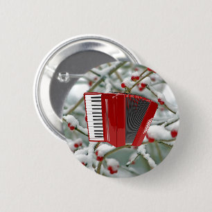 Badge Rond 5 Cm Accordéon rouge - Berries dans la neige,