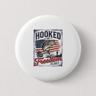 Badge Rond 5 Cm Accro à la liberté pêche du 4 juillet