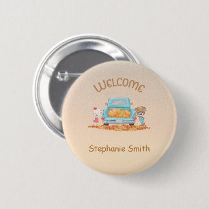 Badge Rond 5 Cm Accueil personnalisé automne ours Citrouille Namet