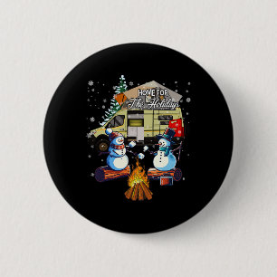 Badge Rond 5 Cm Accueil Pour Les Vacances De Noël Snowman Camping