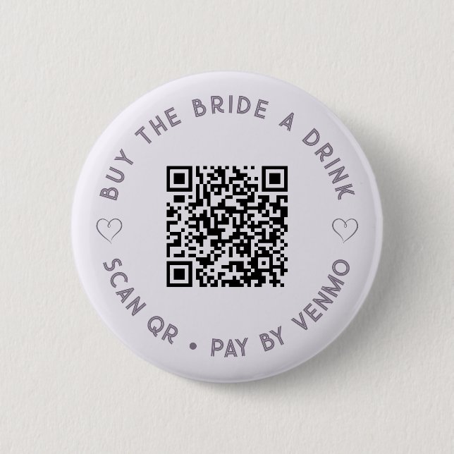 Badge Rond 5 Cm Acheter The BRIDE a Drink QR Code Pale Purple Bout (Devant)