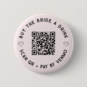 Badge Rond 5 Cm Acheter un verre à la mariée Code QR Bouton Rose
