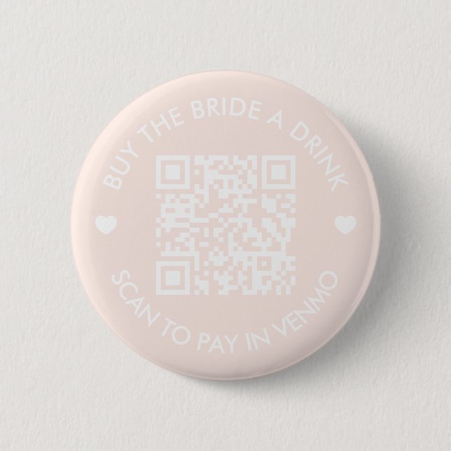 Badge Rond 5 Cm Achetez un verre à la mariée Code QR rose blush (Devant)