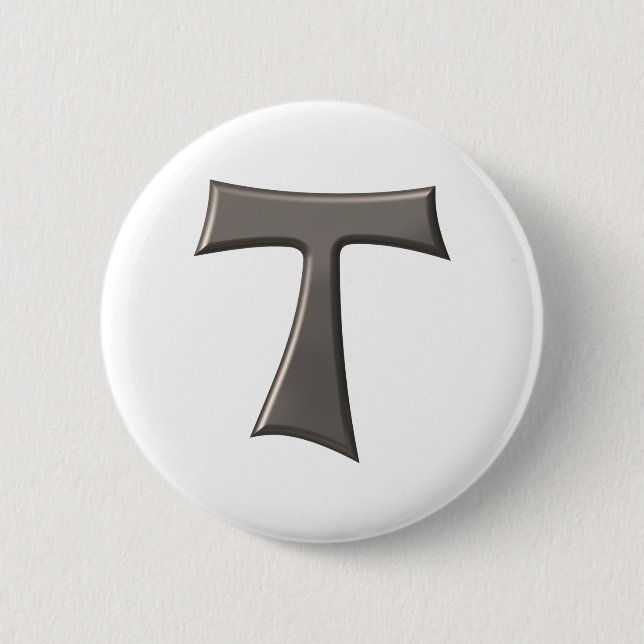 Badge Rond 5 Cm Acier gris Look Franciscan Tau Cross (Devant)