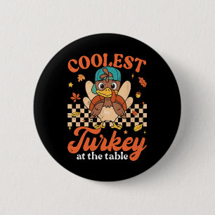 Badge Rond 5 Cm Action de grâce Dinde la plus cool à table garçons