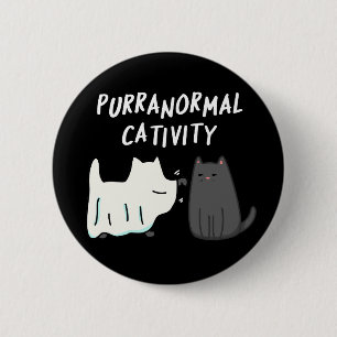 Badge Rond 5 Cm Activité surnaturelle d'Halloween au chat, Pun Cha