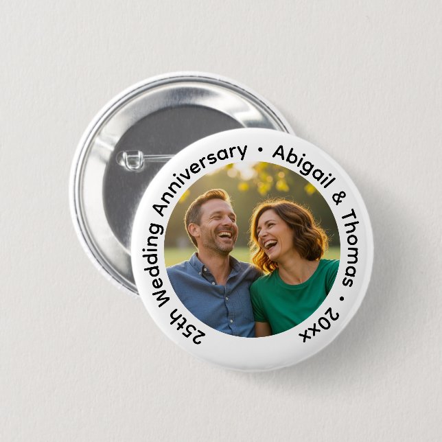 Badge Rond 5 Cm Add Your Own Couple Photo 25th Wedding Anniversary (Devant & derrière)