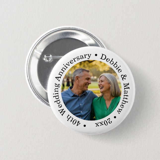 Badge Rond 5 Cm Add Your Own Couple Photo 40th Wedding Anniversary (Devant & derrière)