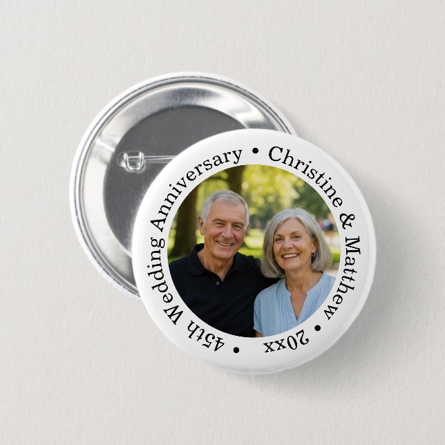 Badge Rond 5 Cm Add Your Own Couple Photo 45th Wedding Anniversary (Devant & derrière)