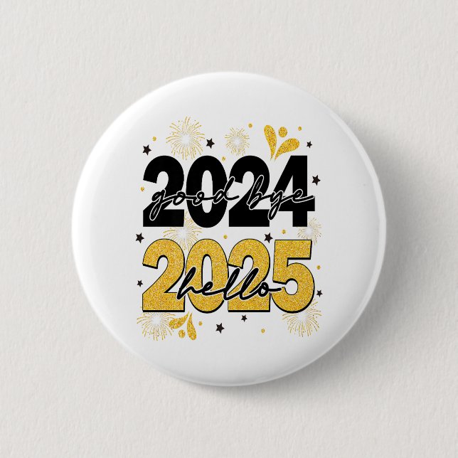 Badge Rond 5 Cm Adieu 2024 Bonjour 2025 Fireworks Bonne année (Devant)