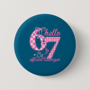 Badge Rond 5 Cm Adolescente 13e anniversaire six sept rose coquett