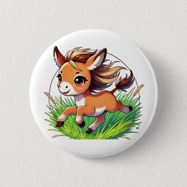 Badge Rond 5 Cm Adorable âne joyeux courir (Devant)