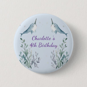 Badge Rond 5 Cm Adorable Baleine Narval Gros Poisson Marin Sans Co