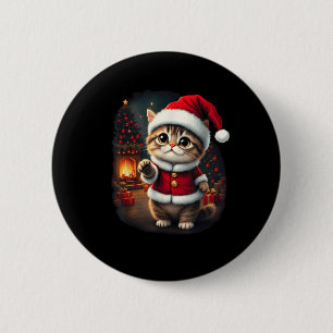 Badge Rond 5 Cm Adorable Chat de Noël Santa Claus Beau Kit de Noël