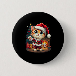 Badge Rond 5 Cm Adorable Chat de Noël Santa Claus Beau Kit de Noël