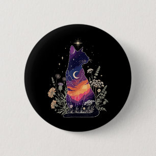 Badge Rond 5 Cm Adorable Chat Mystique Amateur de Chatons Floral F