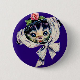 Badge Rond 5 Cm adorable chatte kitten dans un casquette chaton ki