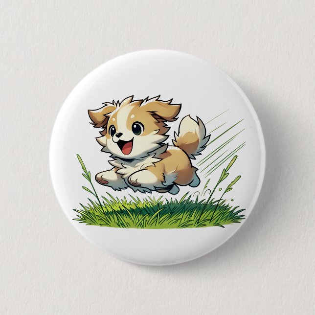Badge Rond 5 Cm Adorable chien courant joyeusement (Devant)