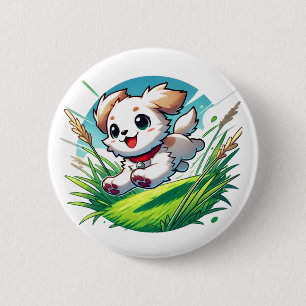 Badge Rond 5 Cm Adorable chiot joyeux courant