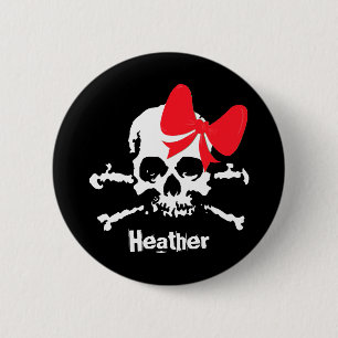 Badge Rond 5 Cm Adorable crâne noir nom personnalisé Halloween