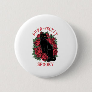 Badge Rond 5 Cm Adorable Cute Floral Chat Noir Entièrement Éffraya