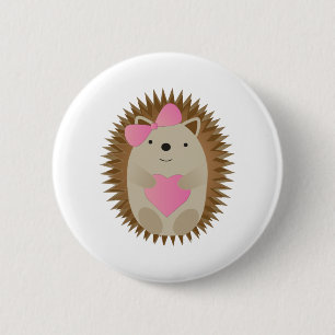 Badge Rond 5 Cm Adorable Girl Cartoon Hedgehog hugging a Heart