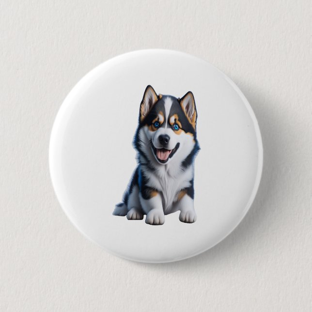 Badge Rond 5 Cm Adorable HD Alaskan Malamute Portrait Chiot - Embr (Devant)