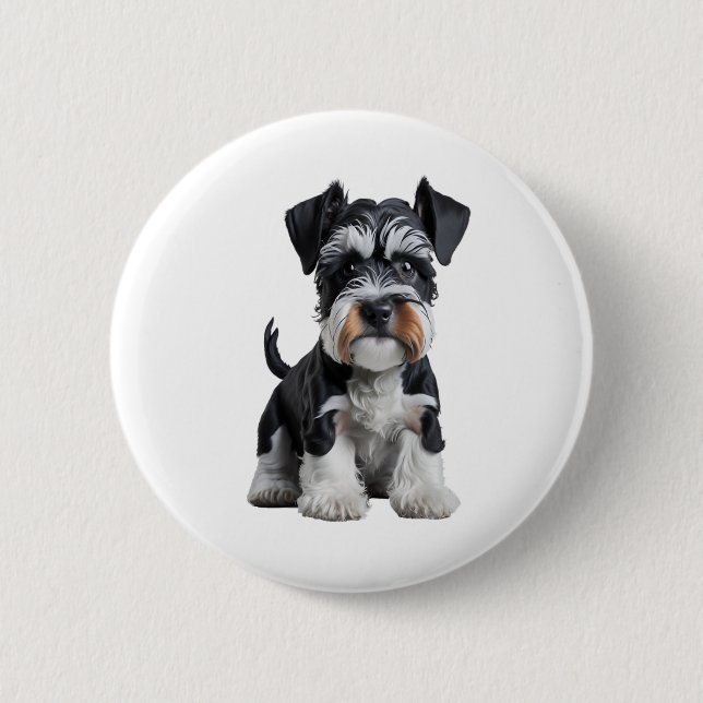 Badge Rond 5 Cm Adorable HD miniature Schnauzer Portrait de chiot  (Devant)