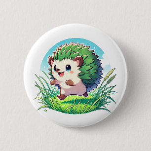 Badge Rond 5 Cm Adorable hérisson joyeux courant