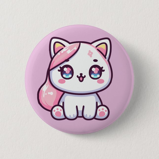 Badge Rond 5 Cm Adorable Kawaii Chaton (Devant)