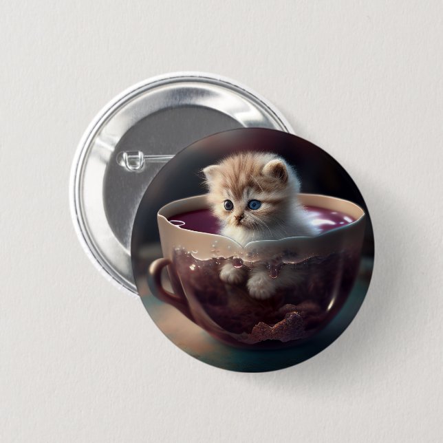 Badge Rond 5 Cm Adorable Kitten dans une teacup (Devant & derrière)