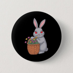 Badge Rond 5 Cm Adorable Lapin De Pâques Pierre Avec Bysket De Fle