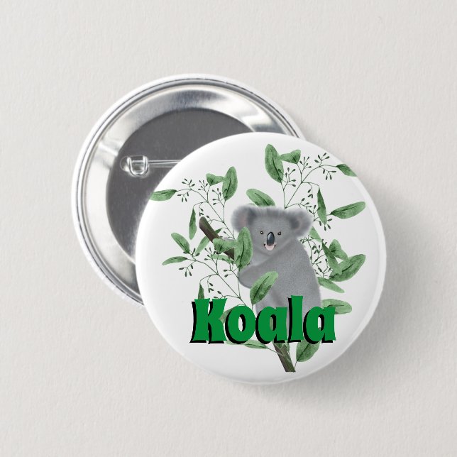 Badge Rond 5 Cm Adorable Ours de Koala Escalade Eucalyptus Arbre (Devant & derrière)