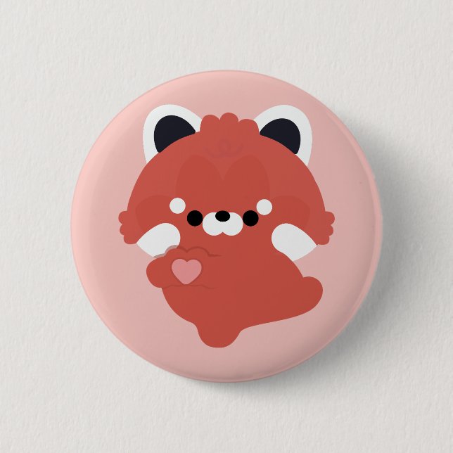 Badge Rond 5 Cm Adorable Panda Roux d'Amour (Devant)