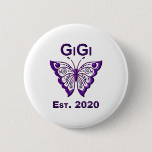 Badge Rond 5 Cm Adorable Papillon Gigi "Est 2020"