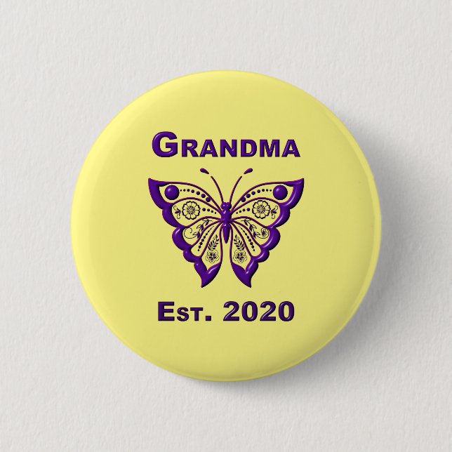 Badge Rond 5 Cm Adorable papillon grand-mère "Est 2020" (Devant)