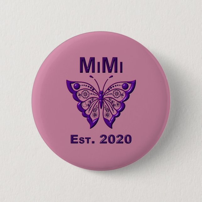 Badge Rond 5 Cm Adorable Papillon Mimi "Est 2020" (Devant)