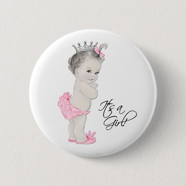 Badge Rond 5 Cm Adorable princesse rose C'est un bouton fille (Devant)