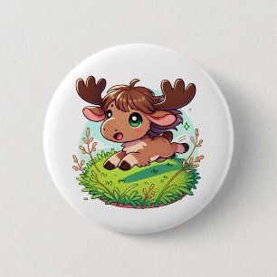 Badge Rond 5 Cm Adorable veau d'orignal traversant un champ