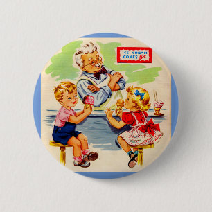 Badge Rond 5 Cm adorables enfants à la fontaine de soda