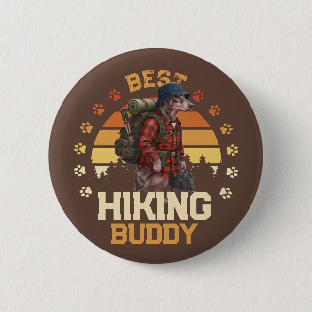 Badge Rond 5 Cm Adventurous American Hairless Terrier Hiker  (Devant)