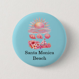 Badge Rond 5 Cm Aesthetic Pink Beach Sunset Watercolor