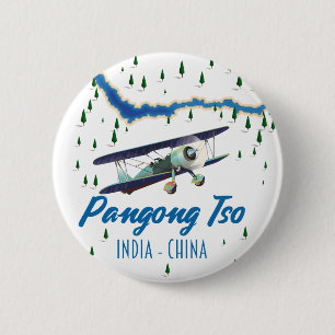 Badge Rond 5 Cm Affiche de carte de Pangong Tso Inde Chine.