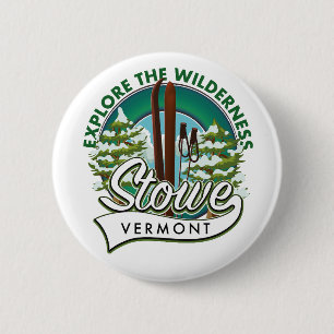 Badge Rond 5 Cm Affiche de ski Stowe Vermont , Explore the Wildern