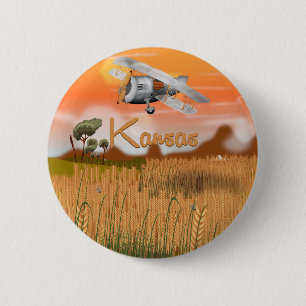 Badge Rond 5 Cm Affiche de voyage de champ de blé vintage Kansas