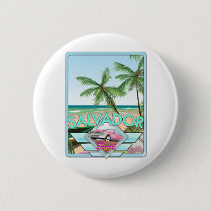 Badge Rond 5 Cm Affiche de voyage de style vintage Salvador Brésil